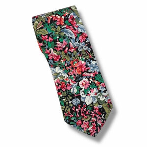 Vintage Floral Necktie Carriage Cravats Cotton Wide 3.5” Black Multicolor